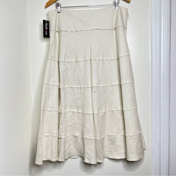 Style & Co 100% Linen Tiered Midi Skirt Women’s Size 14 Color is Ecru Summer - Picture 4 of 13